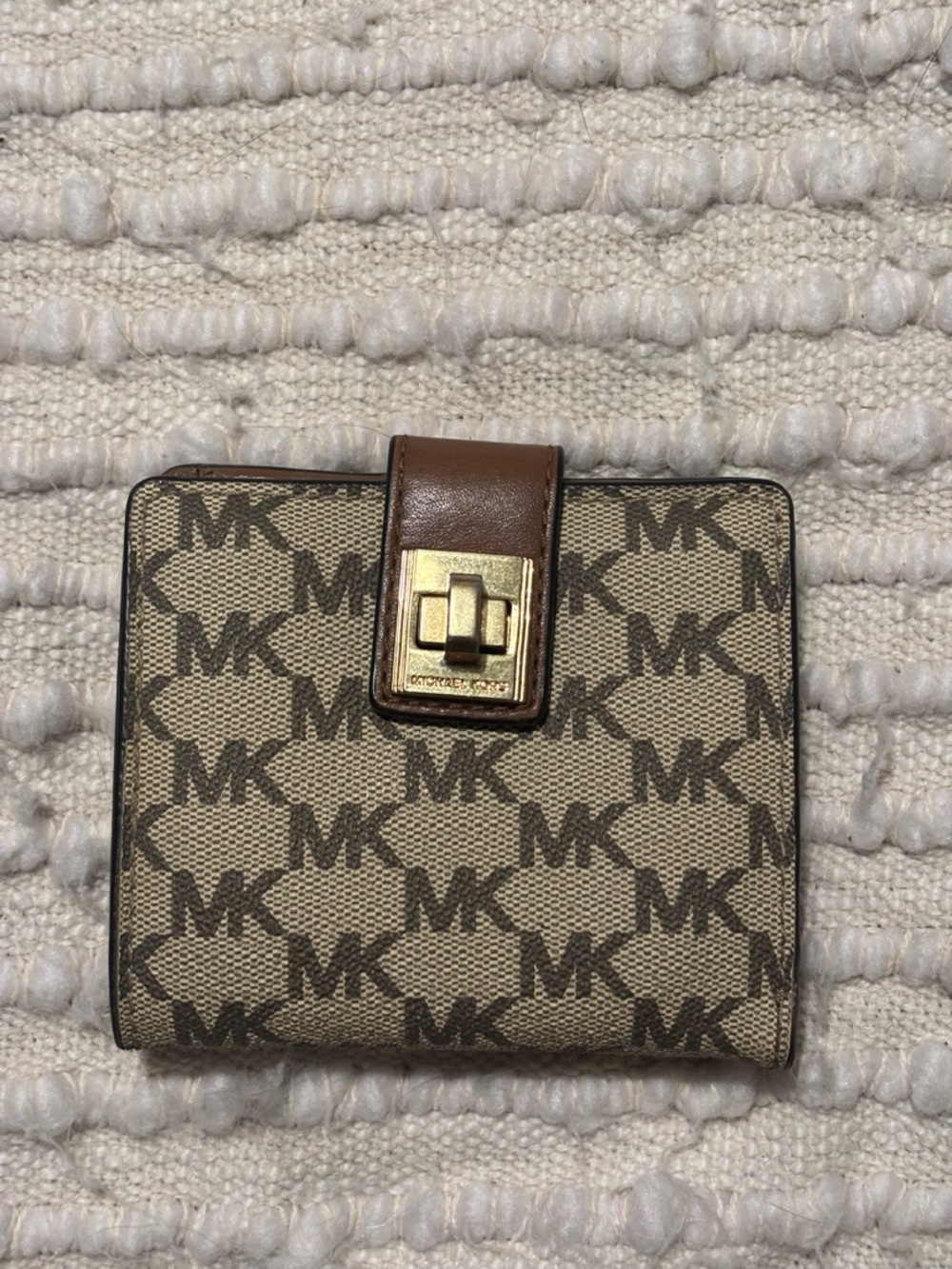 Michael Kors Beige/Tan Signature MK Canvas Wallet with Gold Hardware